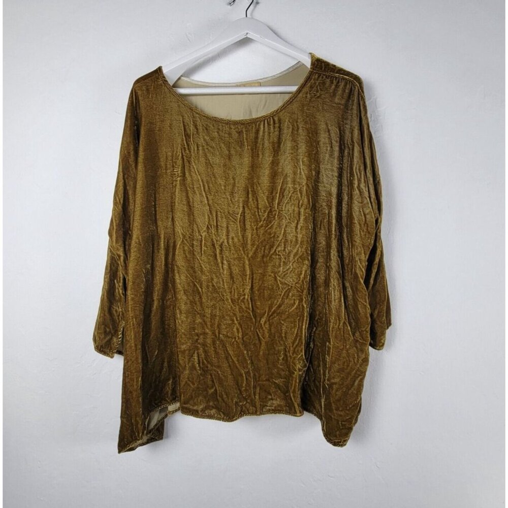 CP Shades Sibella Velvet Boxy Top Womens Small Gold Drop Shoulder Shirt 1005-140